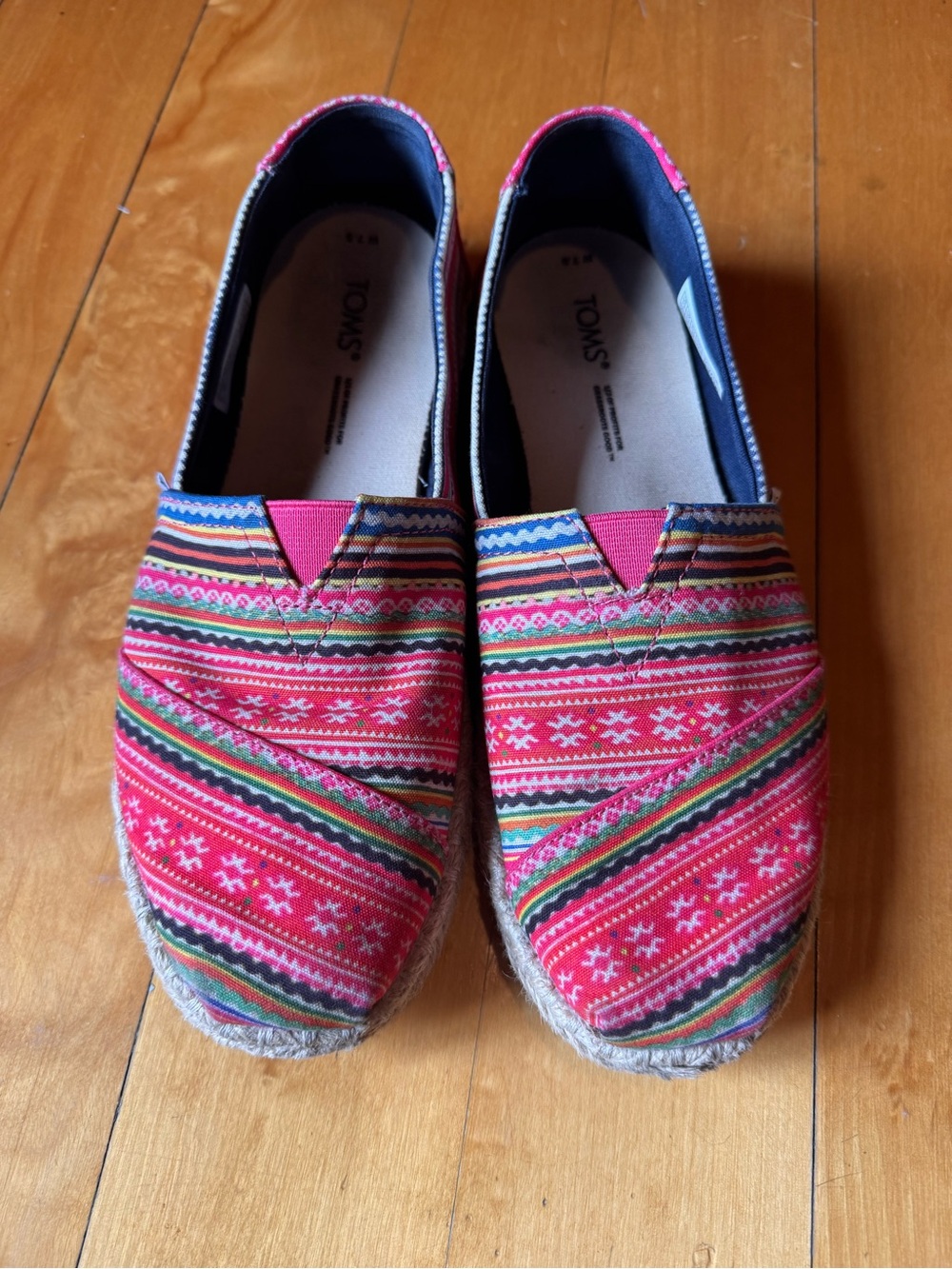 TOMS Pink Multi-Stripe Canvas Slip-Ons